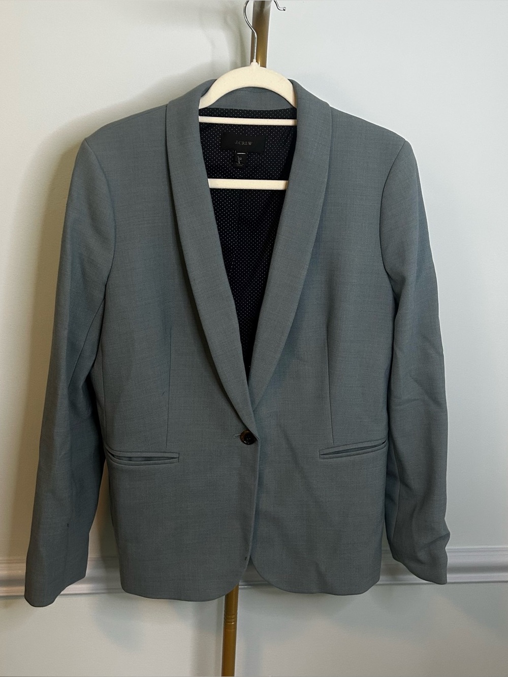J. Crew Blue Wool Blend Single Button Tailored Shawl Collar Blazer Size 12